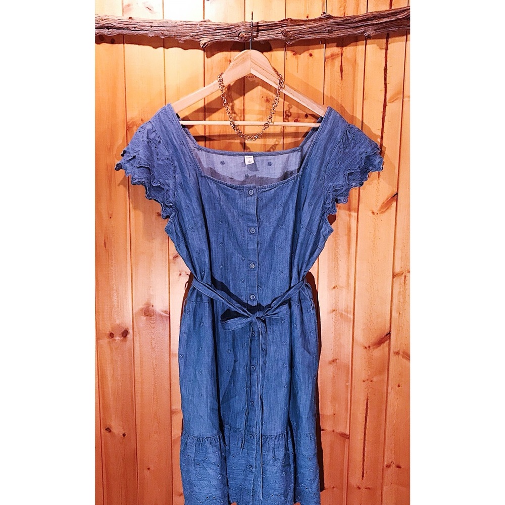 Blue square neck button down dress - Old Navy